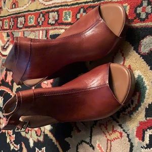 Kork-Ease whiskey color wedge sandals.